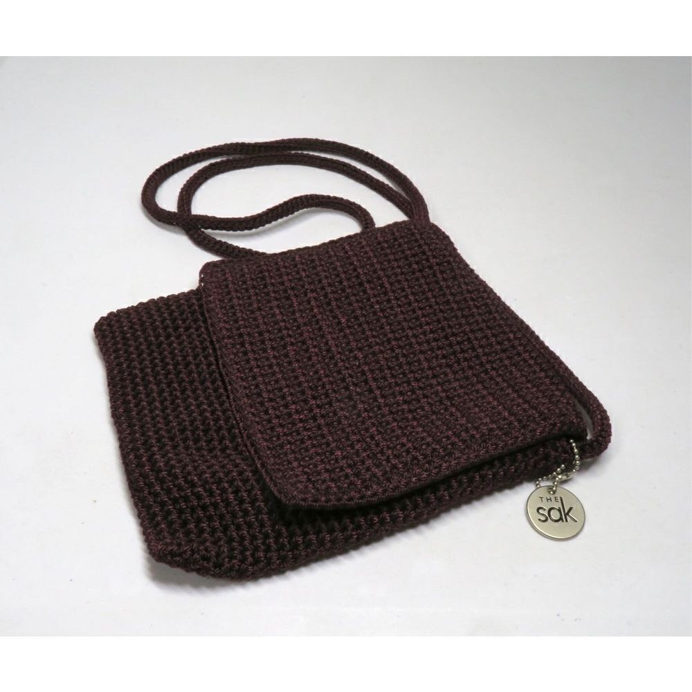 The Sak Maroon Purple Knit Mini Crochet Flap Crossbody Bag